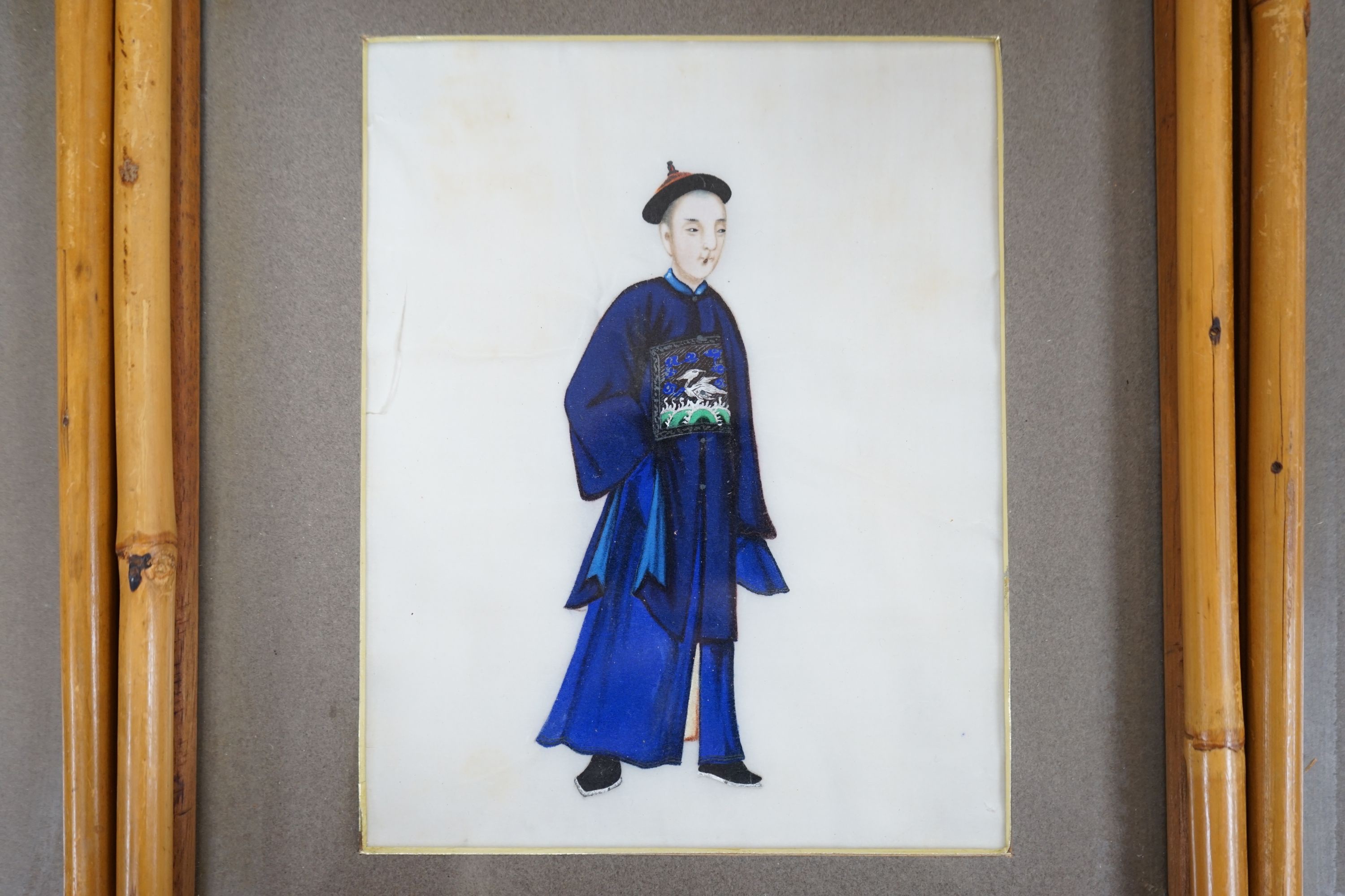 19th century Chinese School, six gouache on pith paper, Studies of courtiers, 18 x 14cm